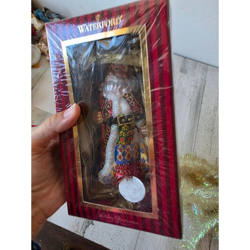 Waterford Santa quilted ornament glass glitter Victorian holiday heirlooms